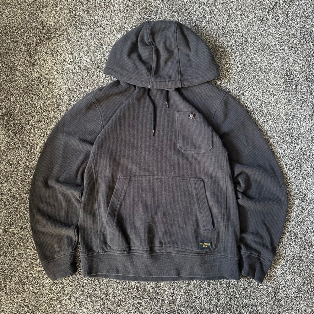 Billabong Surfplus Hoodie Charcoal Grey Sherpa Lined Thermal Waffle Knit Large